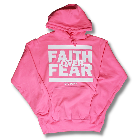 Faith Over Fear Pullover Hoodie (Soft Pink and White)
